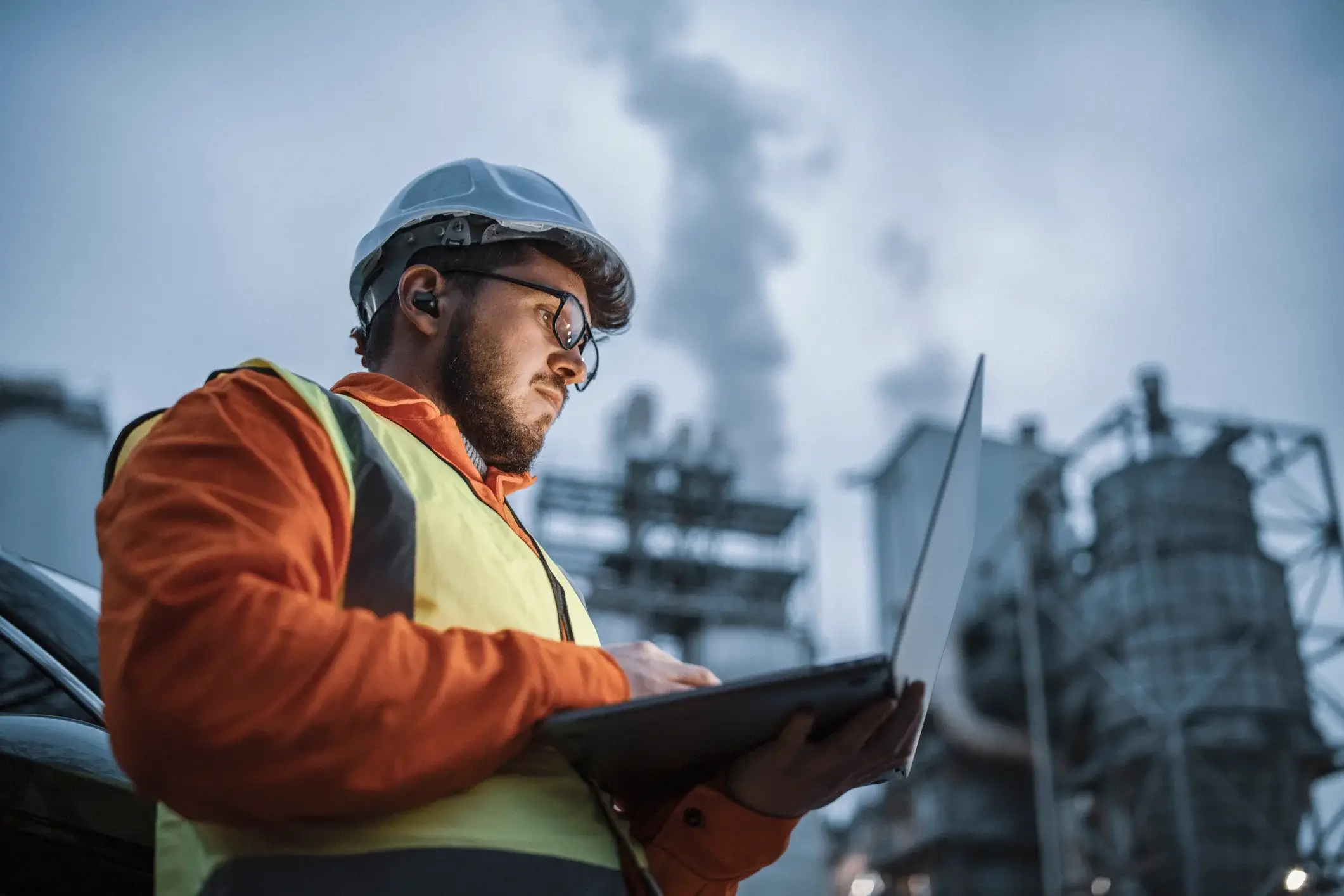Engineering recruitment - engineer using a laptop while working
